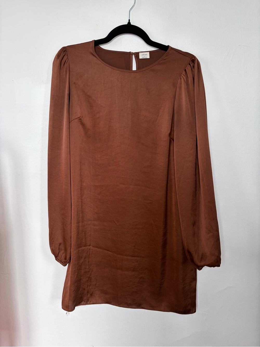 Wilfred Rust Brown Satin Long Sleeve Shift Dress